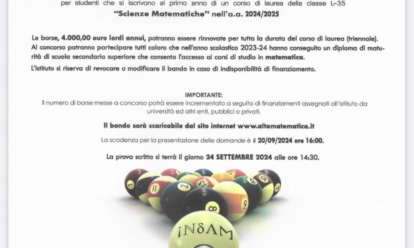 Bando di concorso a n. 15 borse di studio per l’iscrizione ai corsi di laurea in matematica a.a. 2024-2025